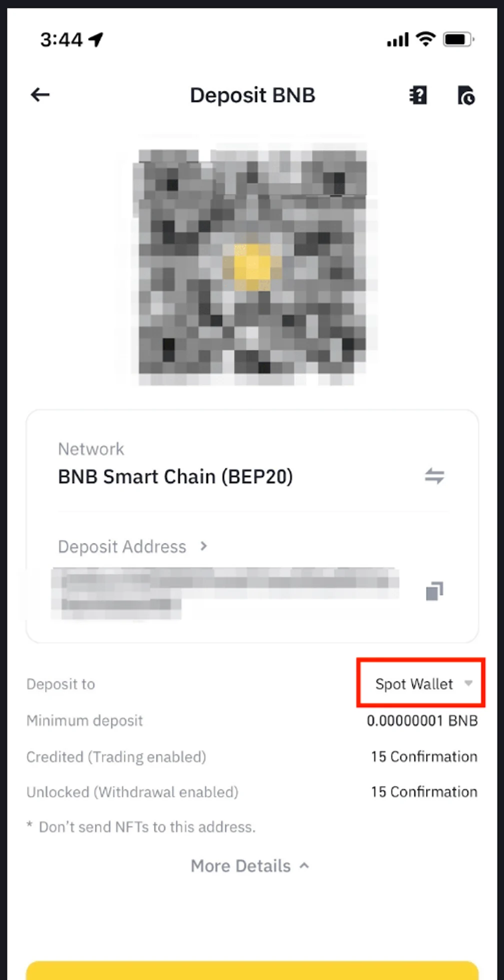 Binance کے official رہنما میں deposit کی تفصیل: Network، Deposit Address، منزل wallet، minimum deposit اور trading و withdrawal کے لیے درکار confirmations