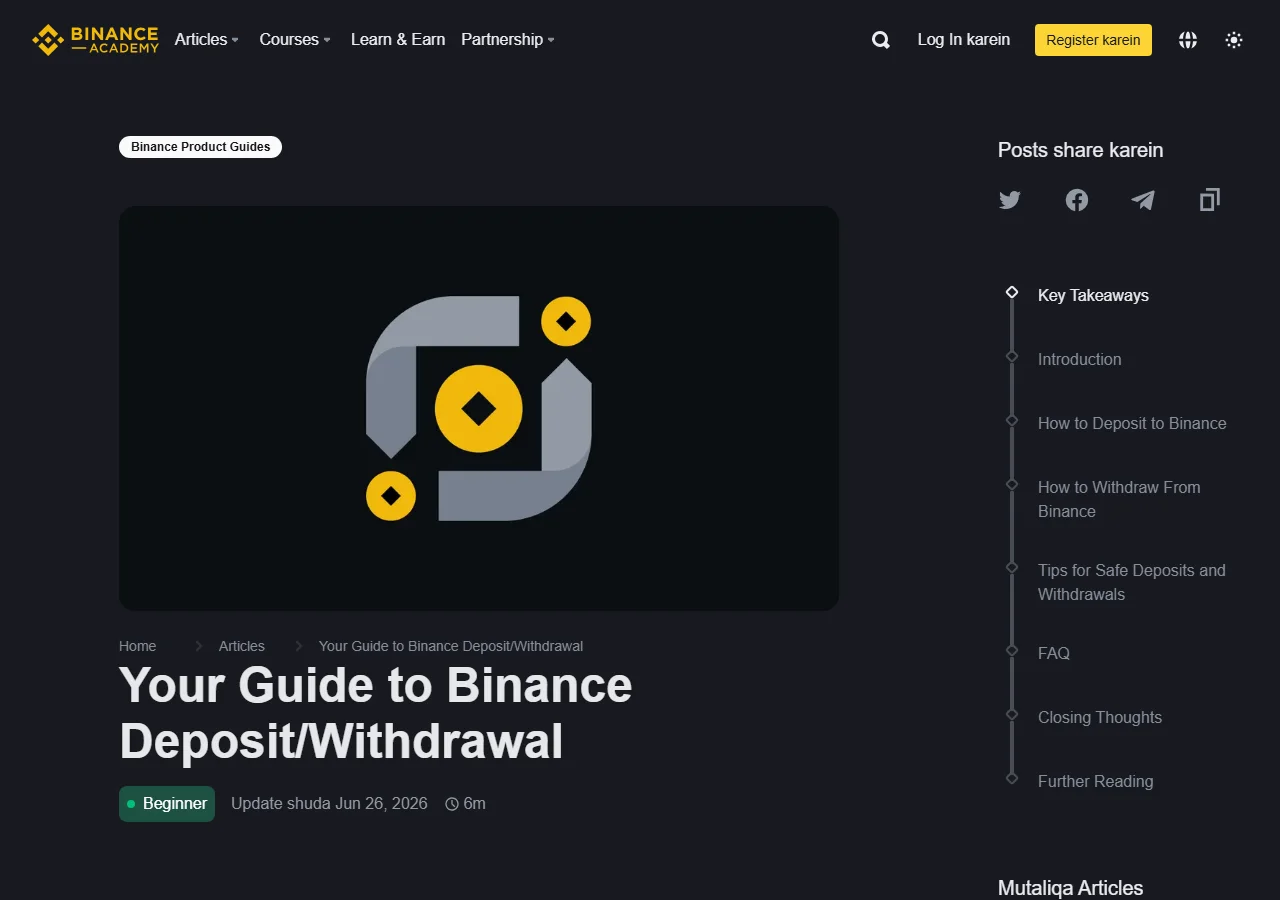 Binance Academy کا اصل ڈپازٹ اور وِڈراول رہنما، جس میں بھیجنے اور وصول کرنے والے نیٹ ورک ملانے کی ہدایت ہے
