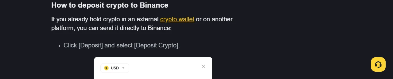 Binance Academy کی اصل Deposit Crypto ہدایت، جس میں Deposit سے crypto deposit کھولنے کا راستہ دکھایا گیا ہے