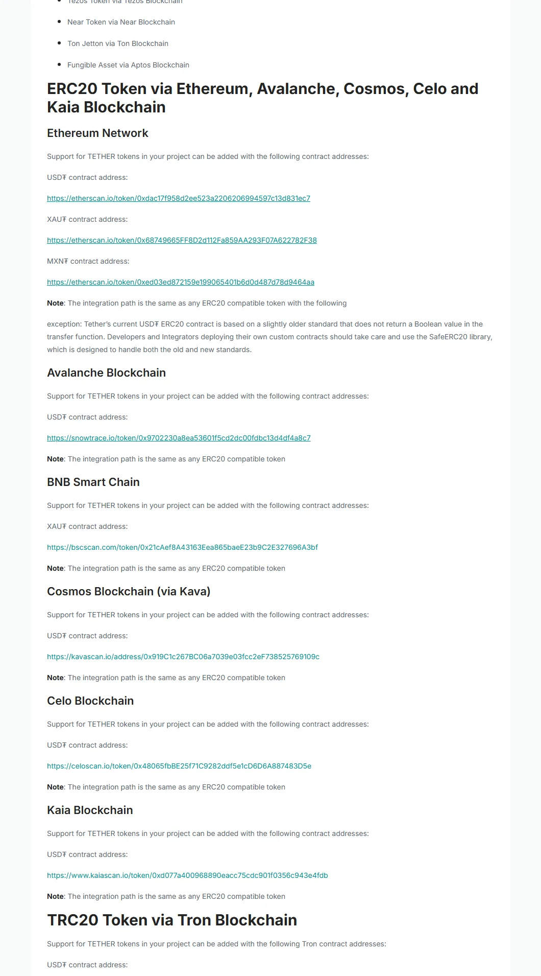 Tether کے official Supported Protocols page پر Ethereum USD₮ address اور مختلف blockchain sections، 17 اگست 2026 کی screenshot